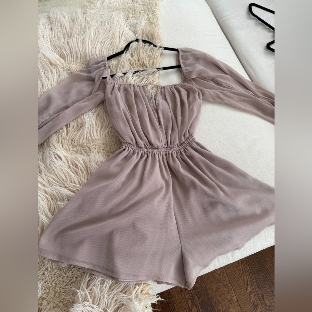 Elegant Mauve Long Sleeve Romper